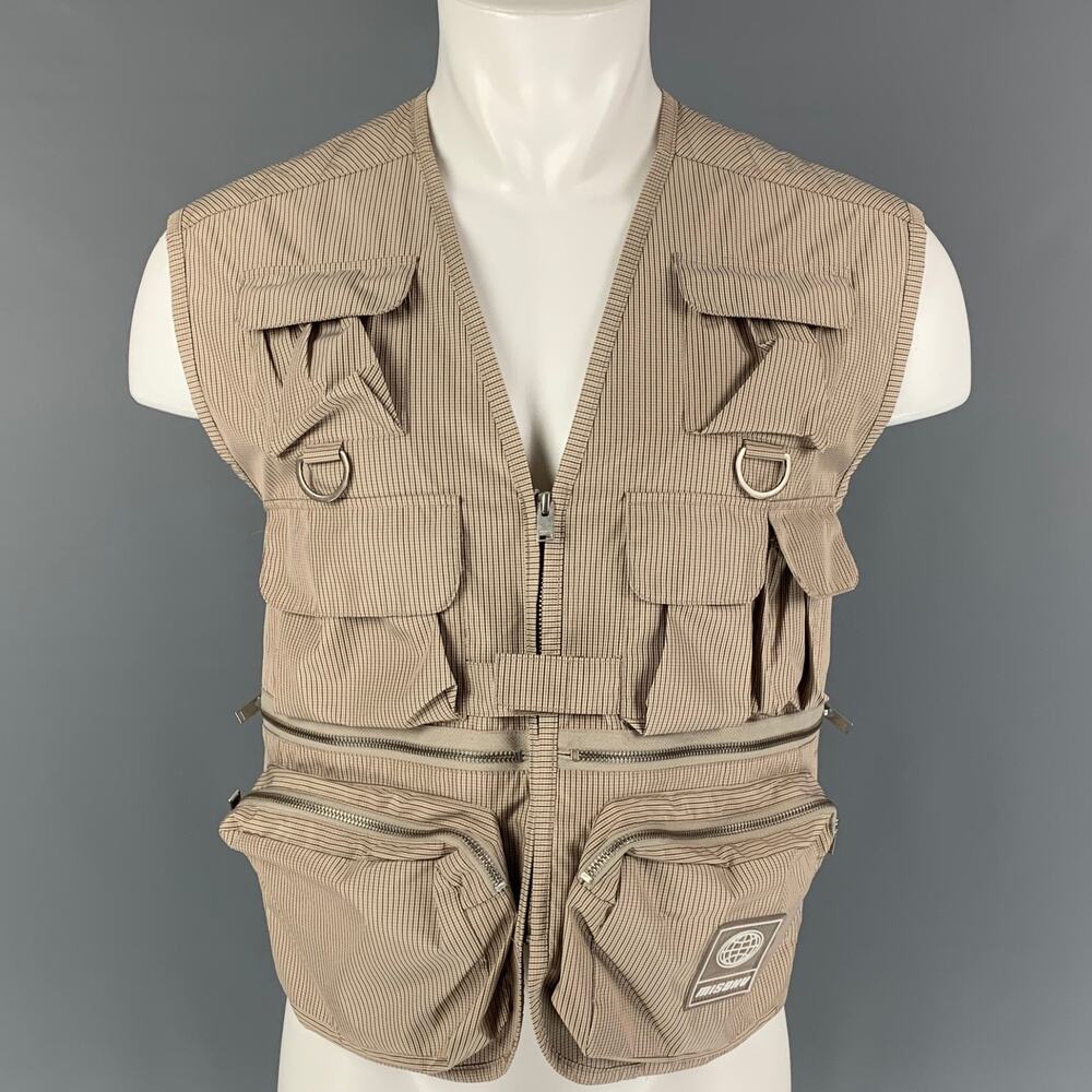 MISBHV Size S Beige Checkered Polyester Utility Fisherman Vest